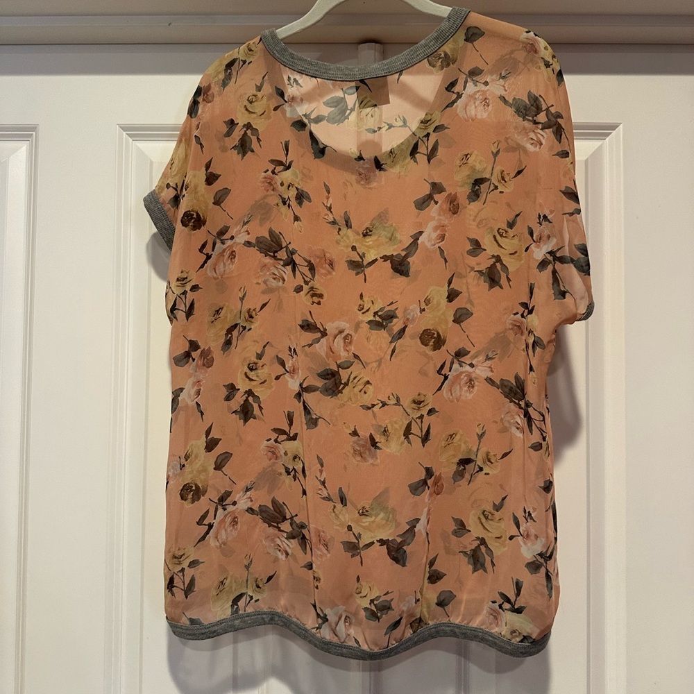 Bobeau Sheer floral  Flirty Top M